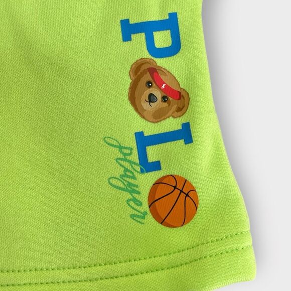 Ralph Lauren Polo Bear Player Fleece Green Sweat Shorts Boys Size 6 46-48.5” New - Picture 3 of 7